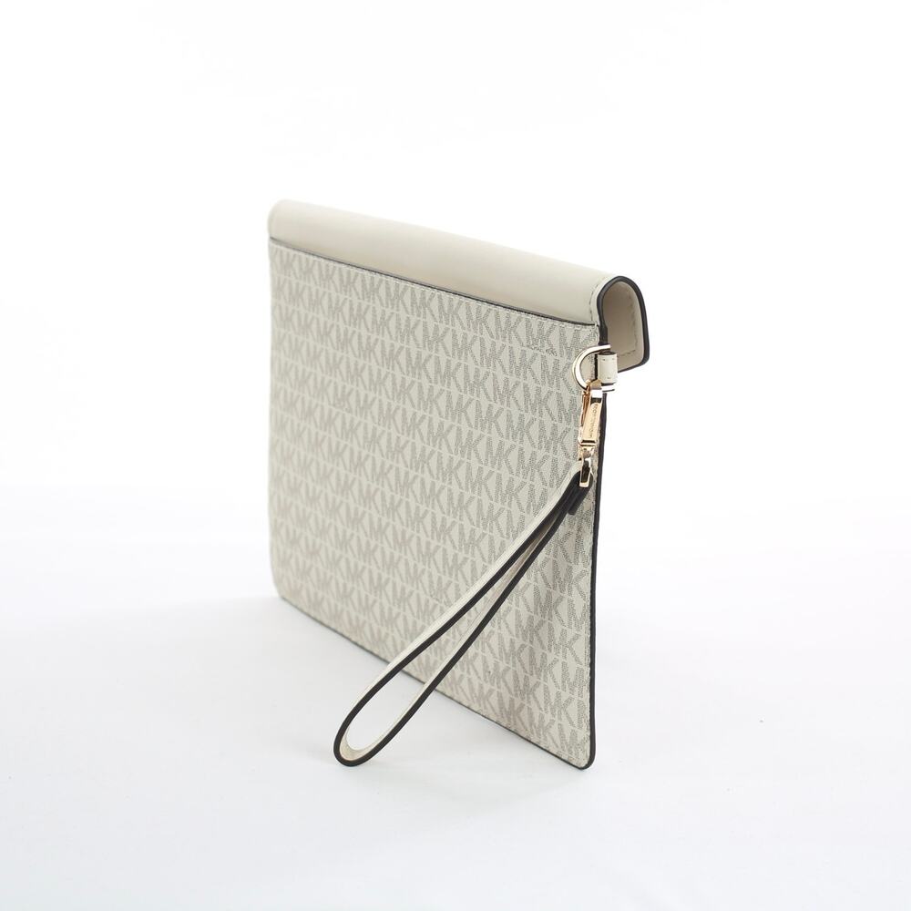 Michael Kors Signature Wristlet Wallet Beige MK Monogram Flap Clutch - Picture 4 of 6